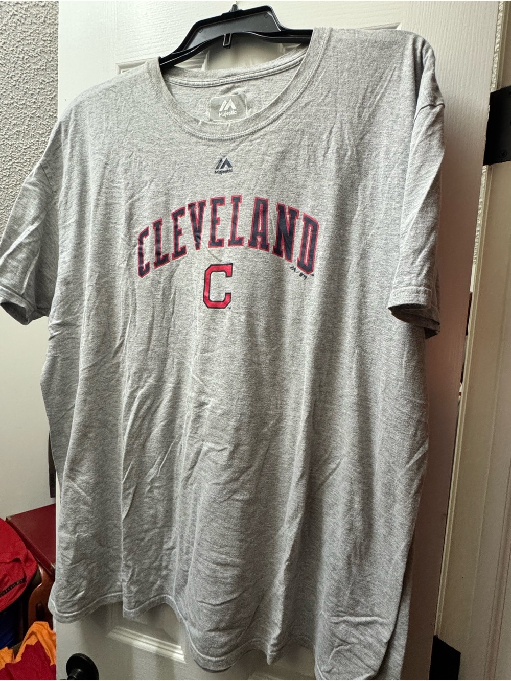 Majestic Gray Cleveland Lettered Short Sleeve Tee with Red Accent